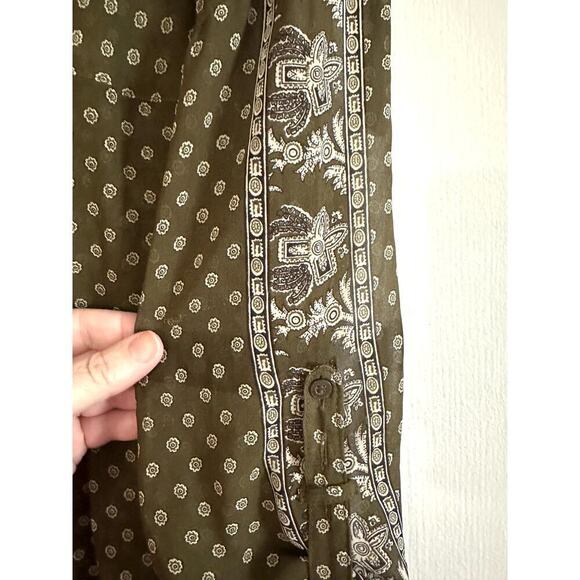 FREE PEOPLE Easy Rider Army Olive Green Boho Sheer Pattern Blouse Top - Small - Picture 7 of 7